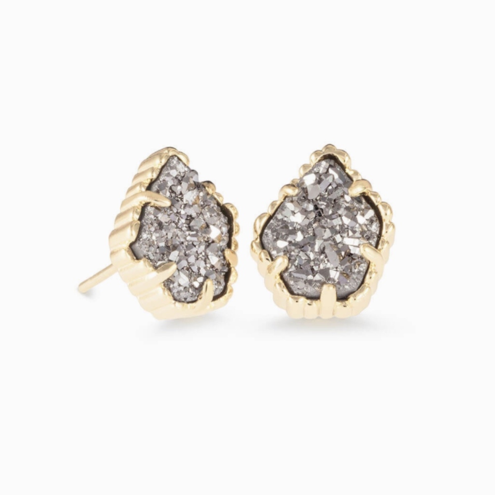 Tessa Gold Stud Earrings in Platinum Drusy